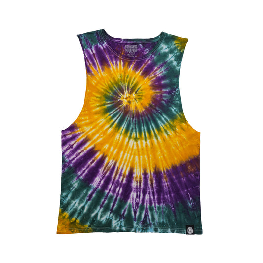 Purple Green and Yellow Spiral Tie Dye Vest
