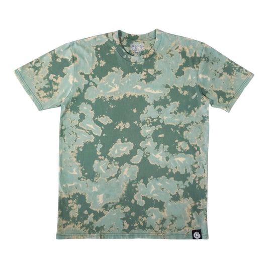 Green bleach-dye camo T-shirt with short sleeves and crew neck