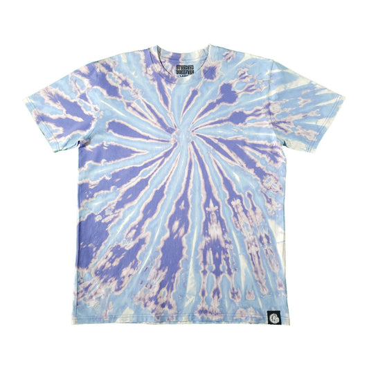 Blue and lavender spiral tie-dye T-shirt, crew neck, short sleeves