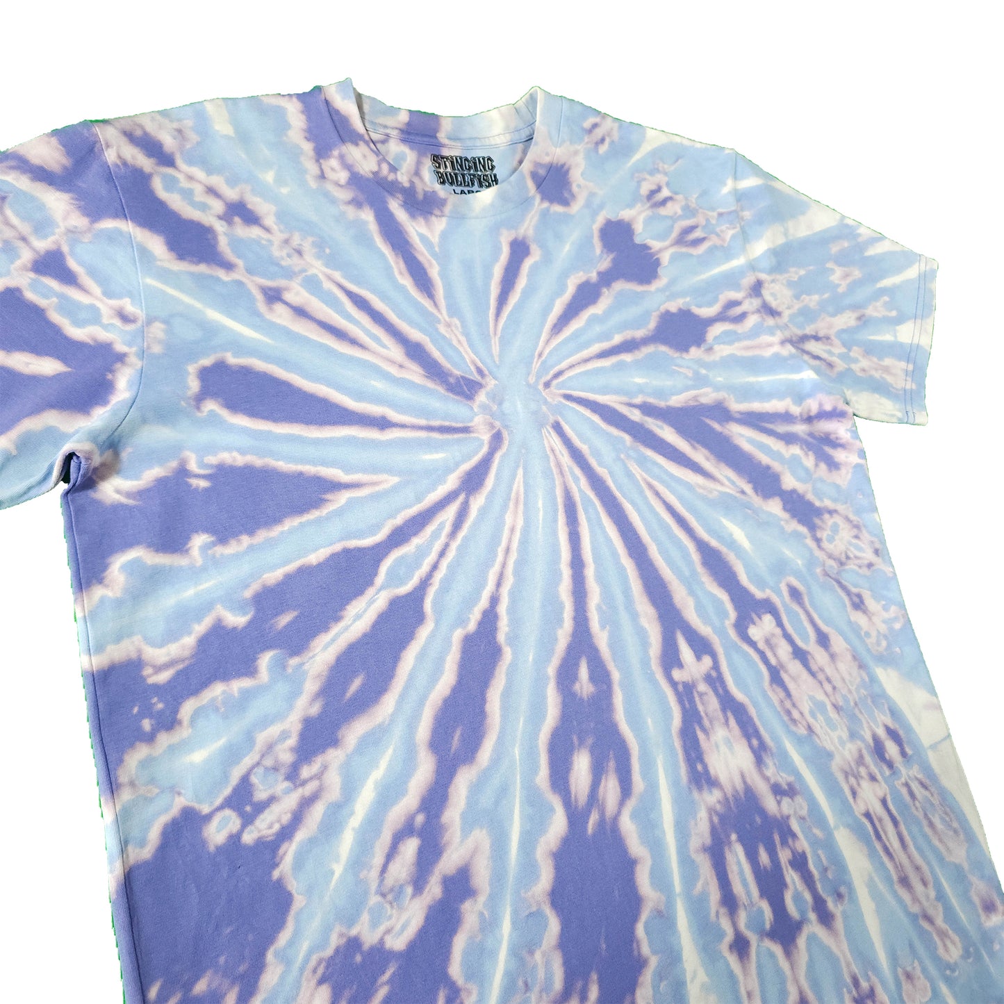 Soft Blue and Lavender Spiral Bleach Dye T Shirt