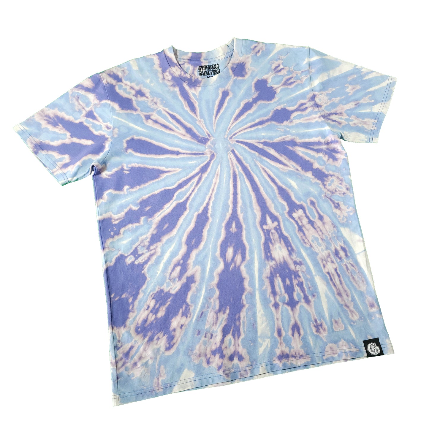 Soft Blue and Lavender Spiral Bleach Dye T Shirt