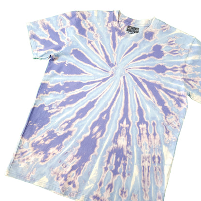 Soft Blue and Lavender Spiral Bleach Dye T Shirt