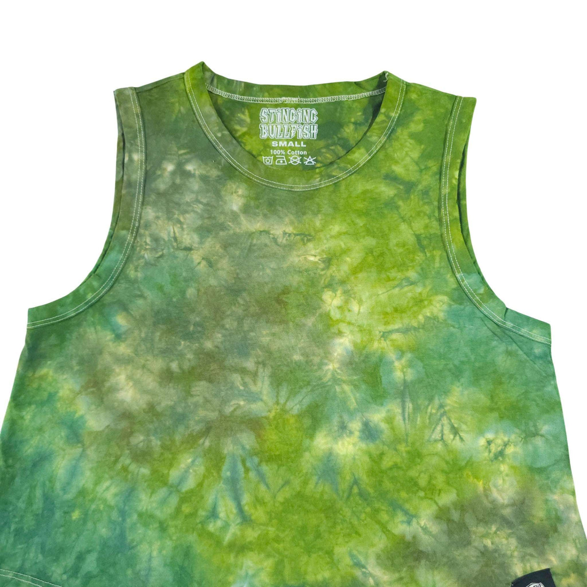 Green and blue tie-dye crop vest, sleeveless with crew neck