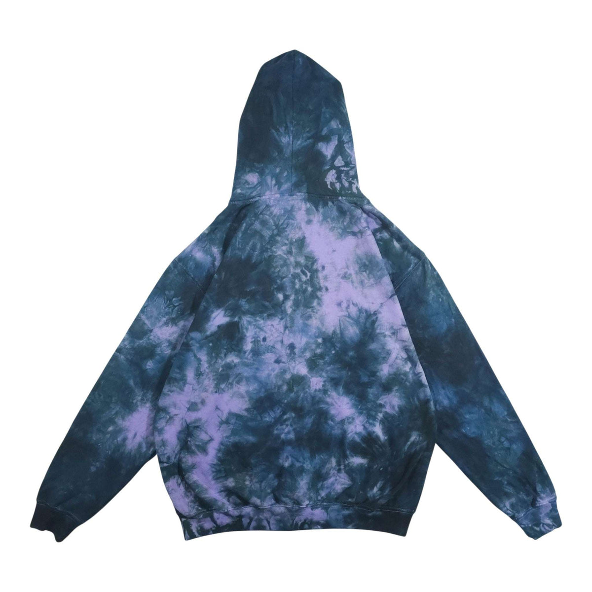 Dark blue and lavender tie-dye hoodie with hood and long sleeves