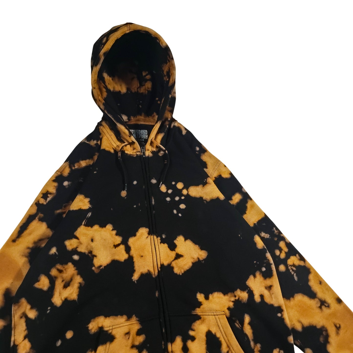 Black + Brown Bleach Dyed Stencil Zip Hoodie