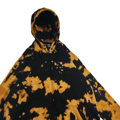 Black + Brown Bleach Dyed Stencil Zip Hoodie