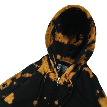 Black + Brown Bleach Dyed Stencil Zip Hoodie