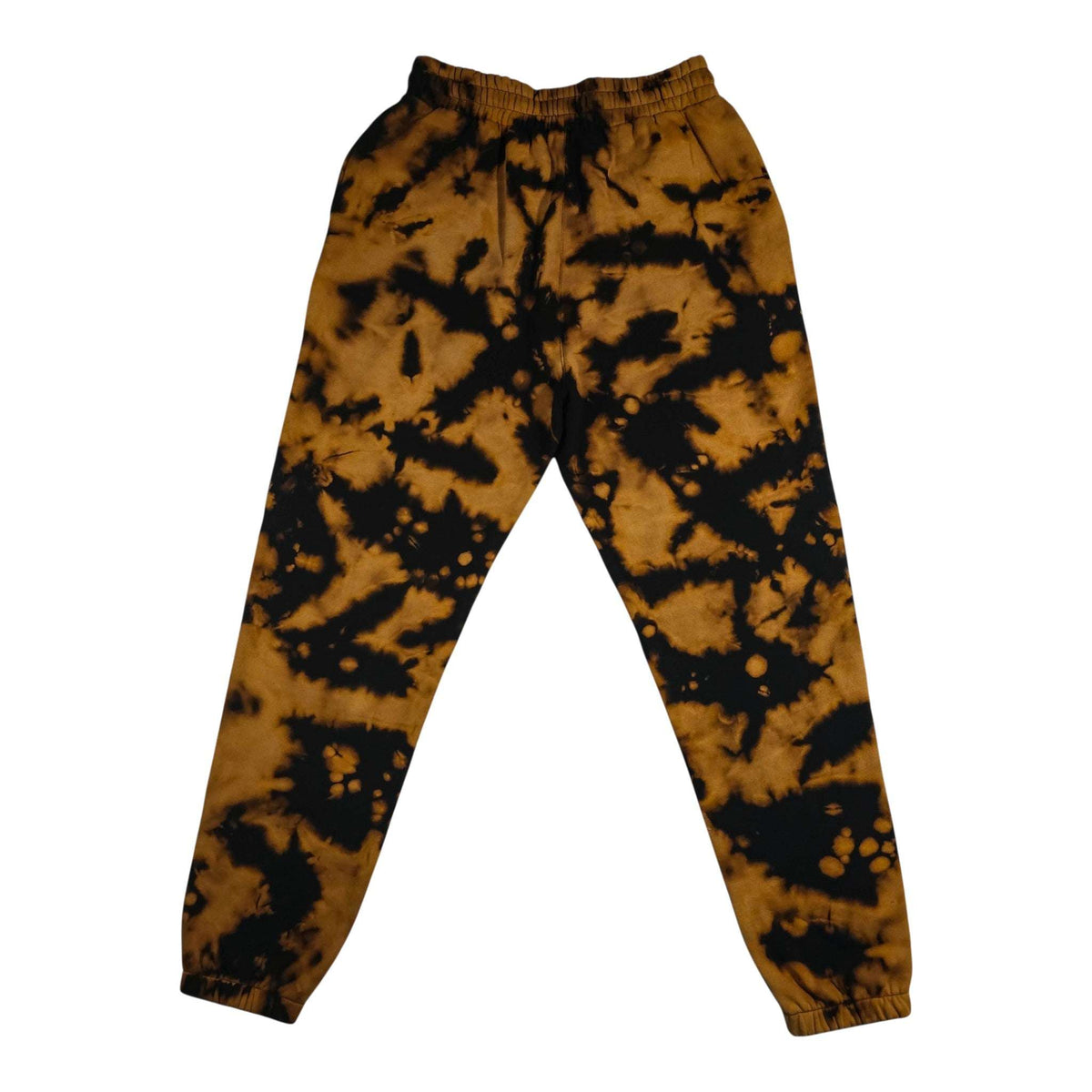 Cuffless tie-dye jogging bottoms with elastic waistband, drawstring, tan base with black areas