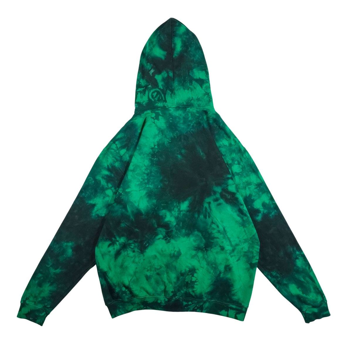 Green and black tie-dye hooded sweatshirt with long sleeves
