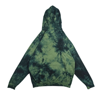 Tie-dye pullover hoodie in green and black with hood and long sleeves
