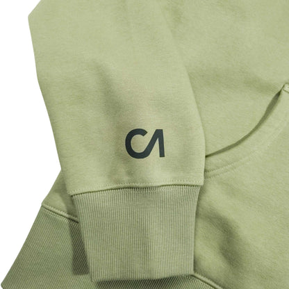 Light green hoodie sleeve detail with ribbed cuff and small CA logo