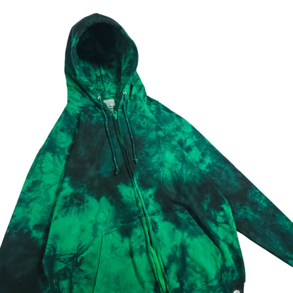 Kelly Green and Black Zip Up Tie Dye Hoodie