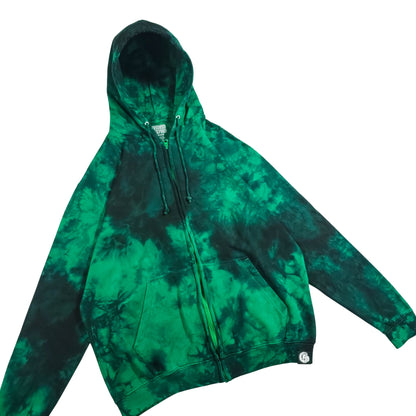 Kelly Green and Black Zip Up Tie Dye Hoodie