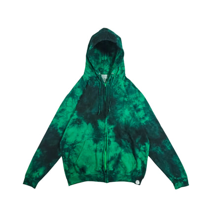 Kelly Green and Black Zip Up Tie Dye Hoodie