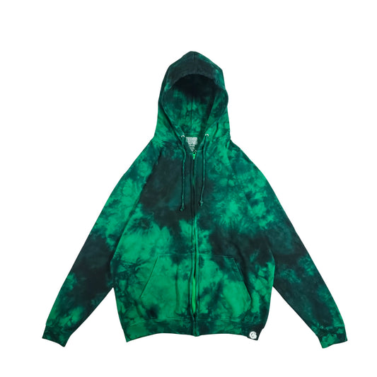 Kelly Green and Black Zip Up Tie Dye Hoodie