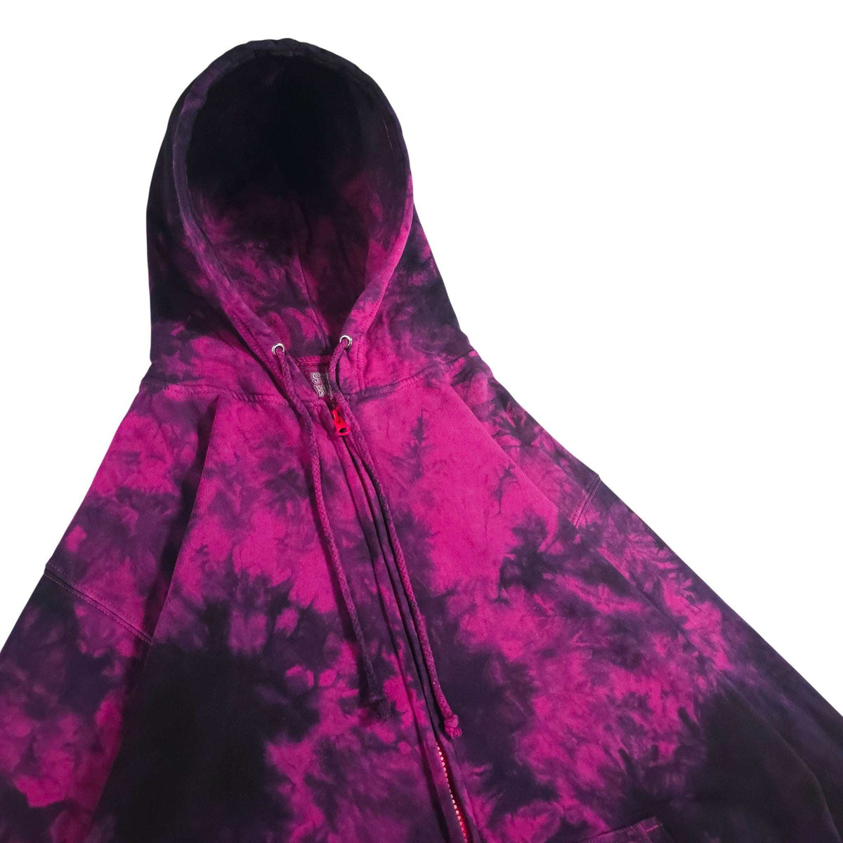 Hooded tie-dye zip hoodie with long sleeves and adjustable drawstrings
