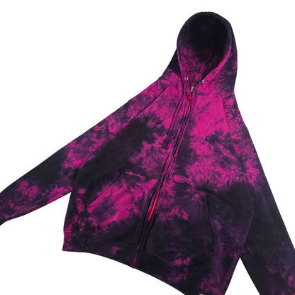 Tie-dye zip-up hoodie with hood, zipper, and kangaroo pocket front view