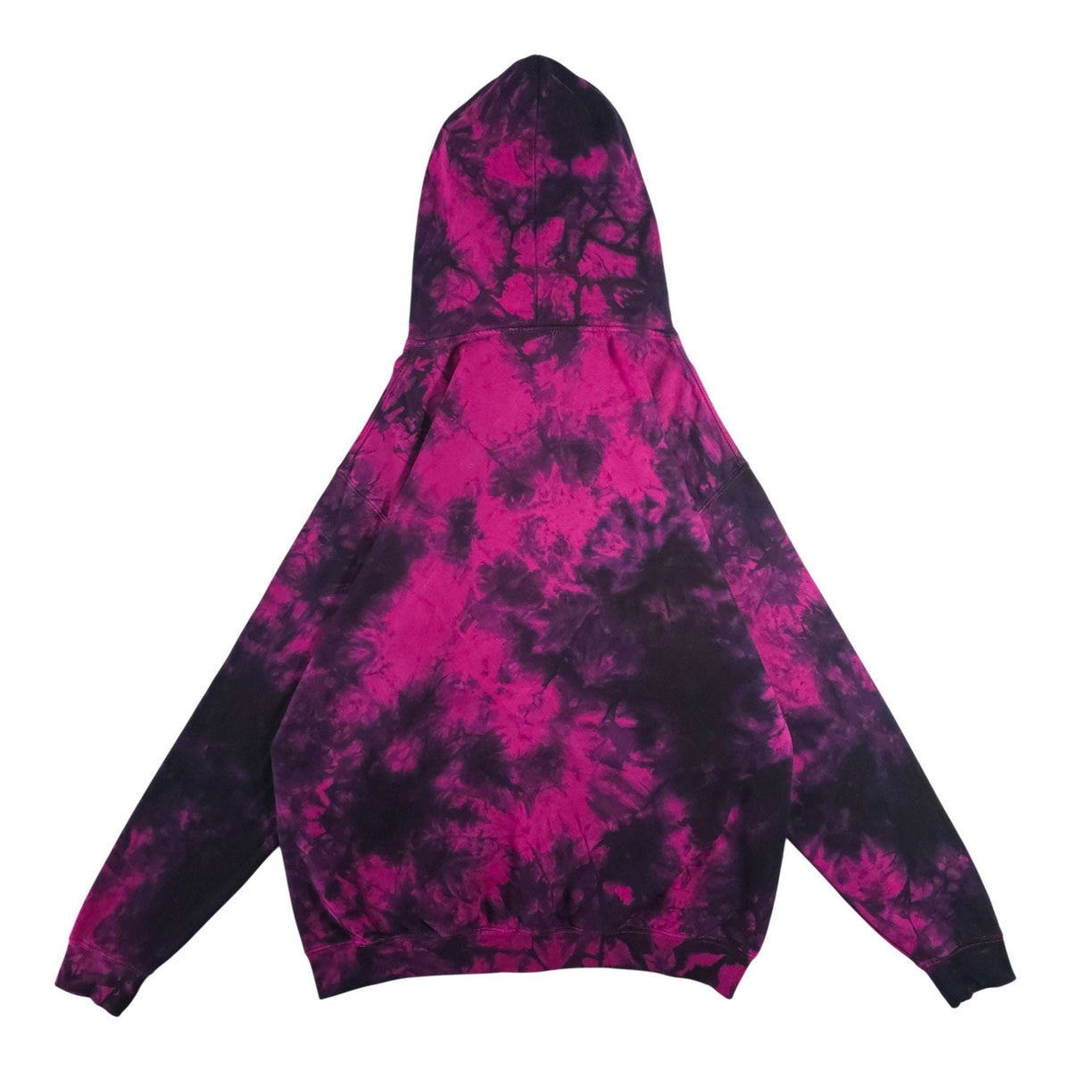 Tie-dye zip-up hoodie with hood and long sleeves, black and hot pink pattern