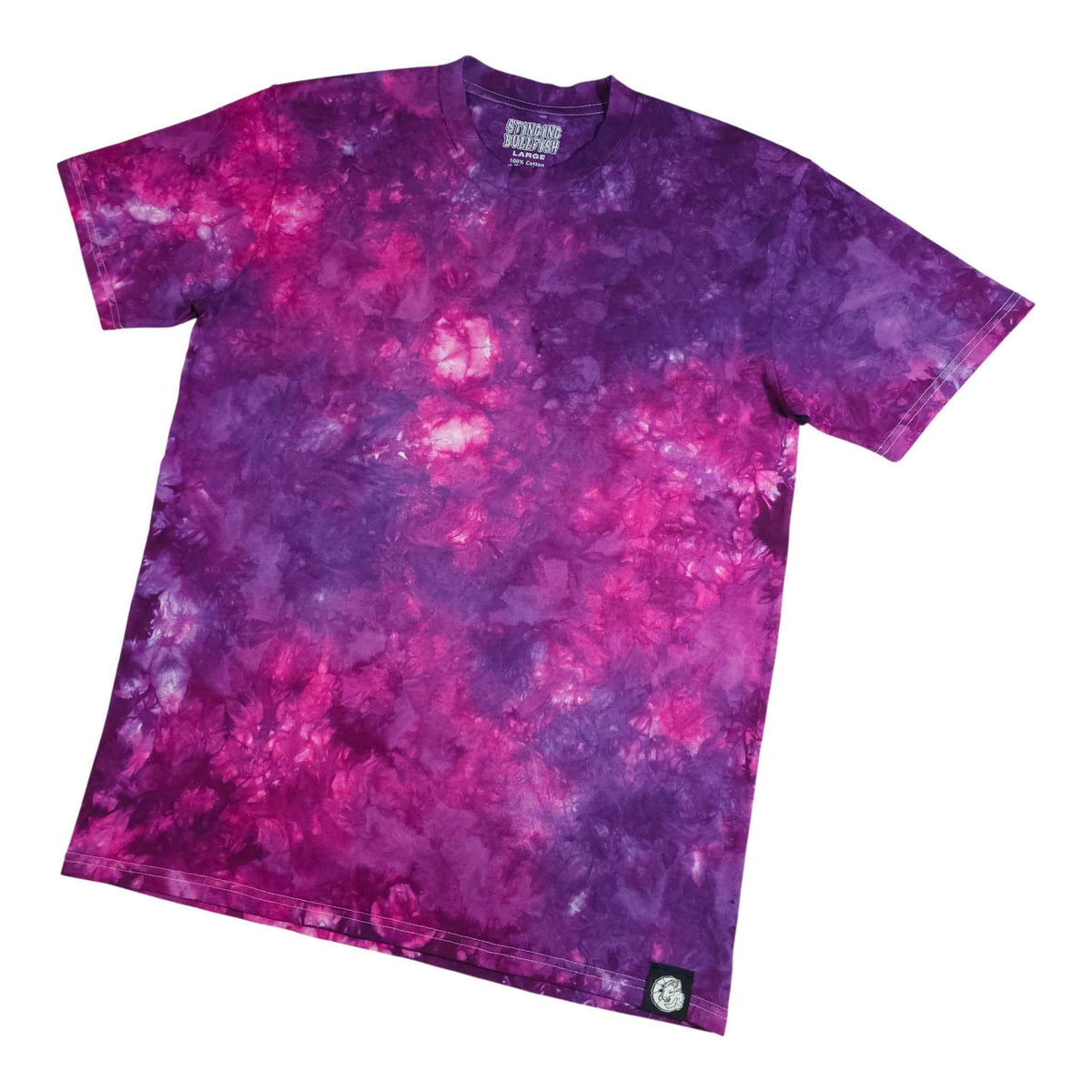 Purple & pink tie-dye T-shirt with crew neck, short sleeves, hem logo.
