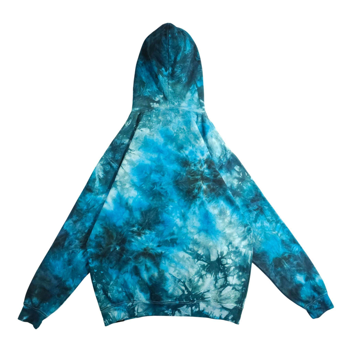 Tie-dye pullover hoodie with attached hood, drawstring, kangaroo pocket, long sleeves