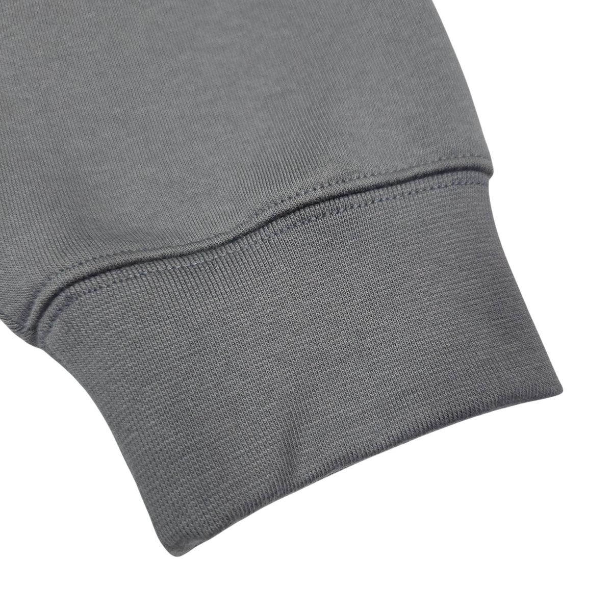 Grey hoodie cuff and hem with ribbed knit finish