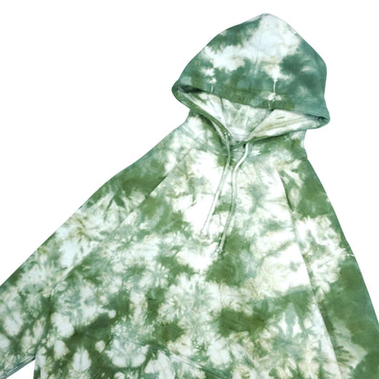Tie-dye pullover hoodie with hood and drawstring, long sleeves, ribbed hem.