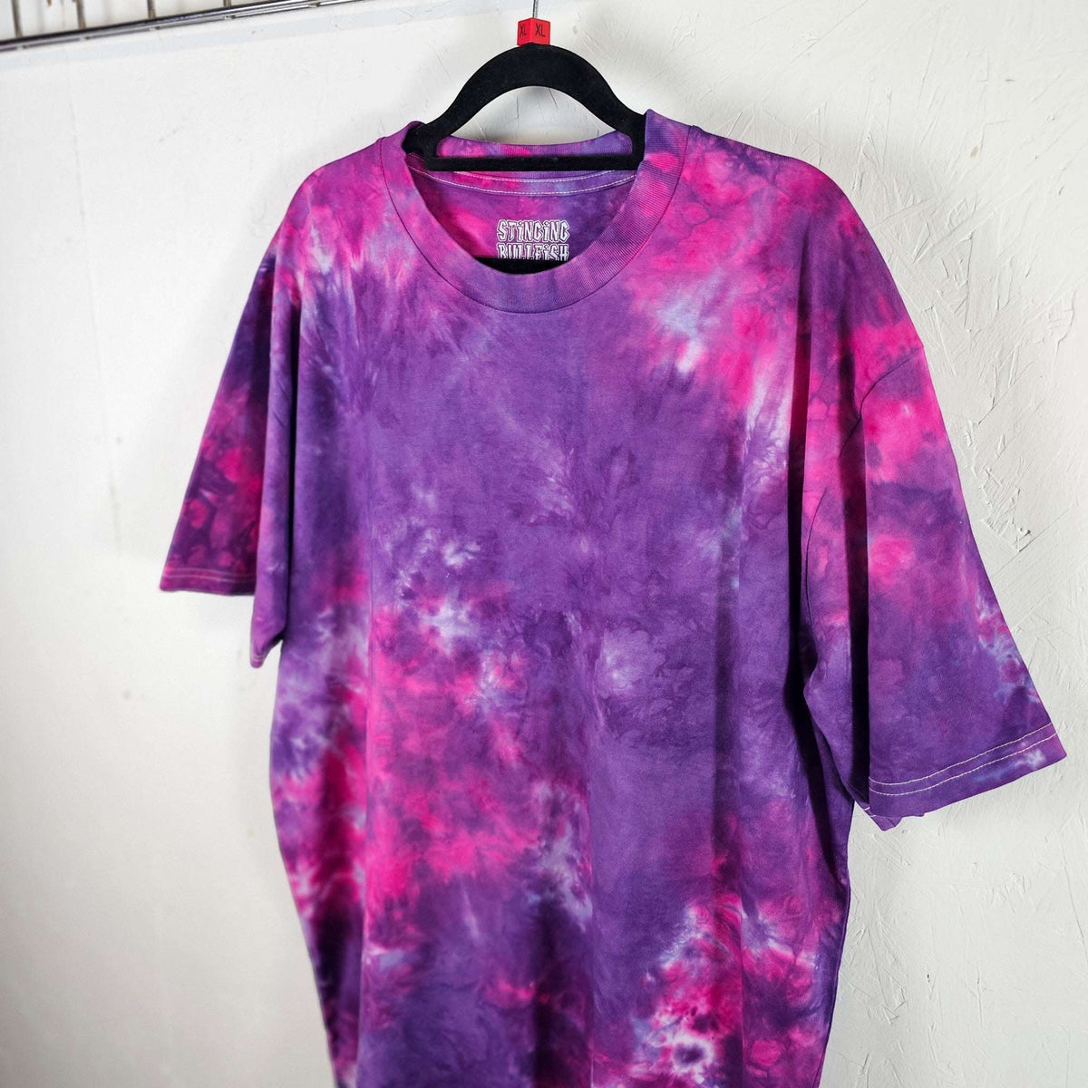 Purple and pink tie-dye T-shirt, loose fit, crew neck, short sleeves