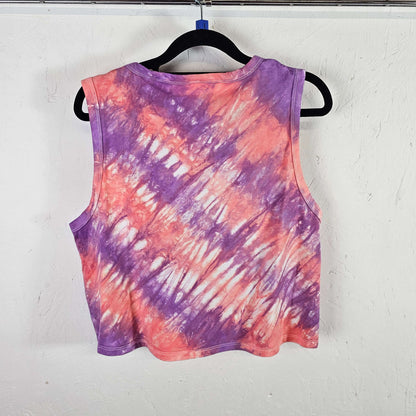 Purple and pink tie-dye sleeveless crop vest with straight hem