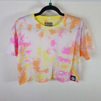 Pastel tie-dye crop top, short-sleeve crew neck