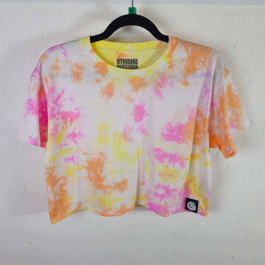 Pastel tie-dye crop top, short-sleeve crew neck