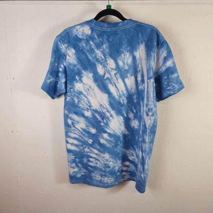 Back view blue tie-dye T-shirt with crew neck, short sleeves