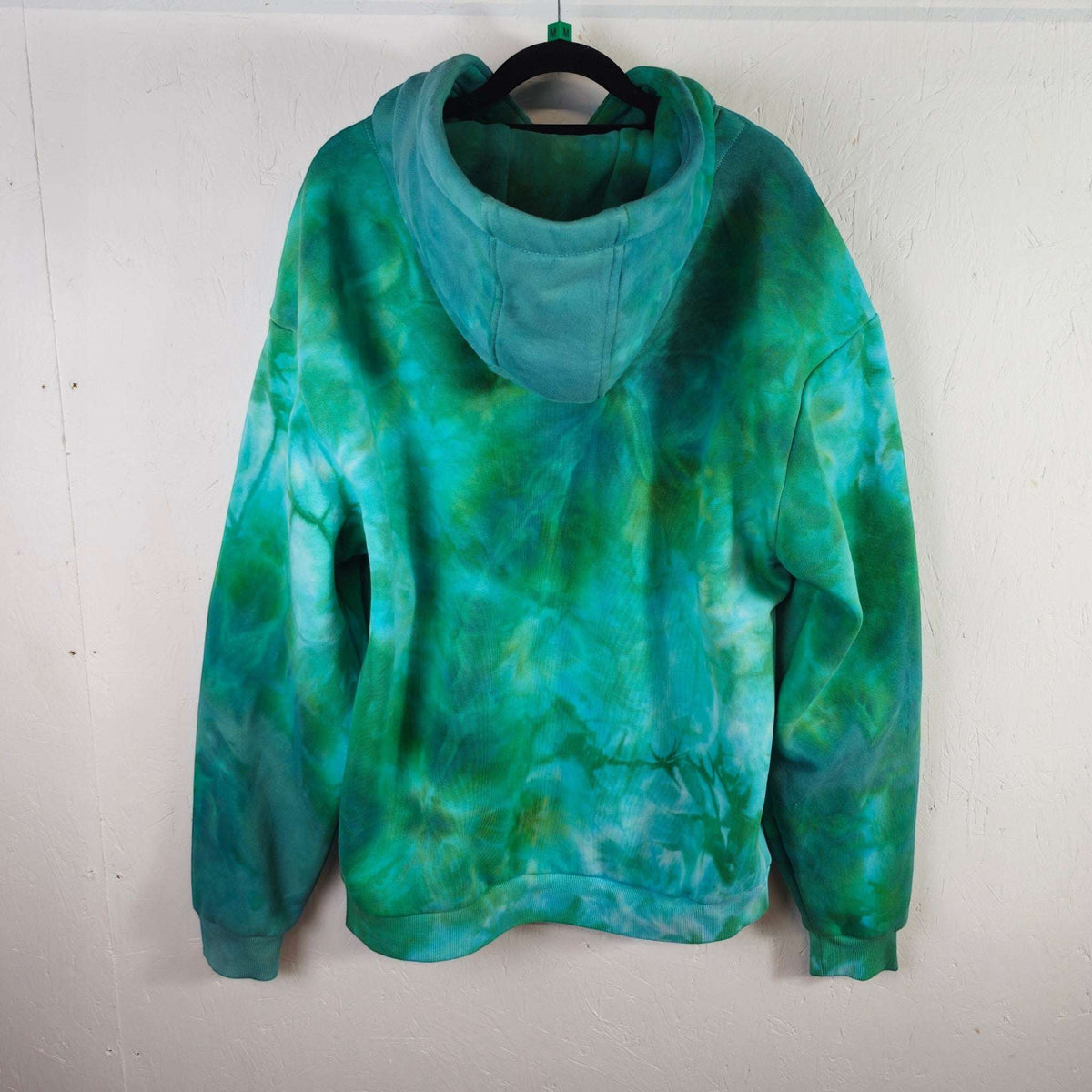Teal tie-dye heavy oversize hoodie with hood, front pocket, and long sleeves