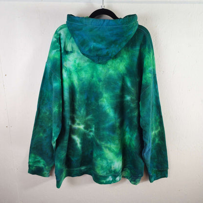 Oversized green-blue tie-dye hoodie with back hood and relaxed fit