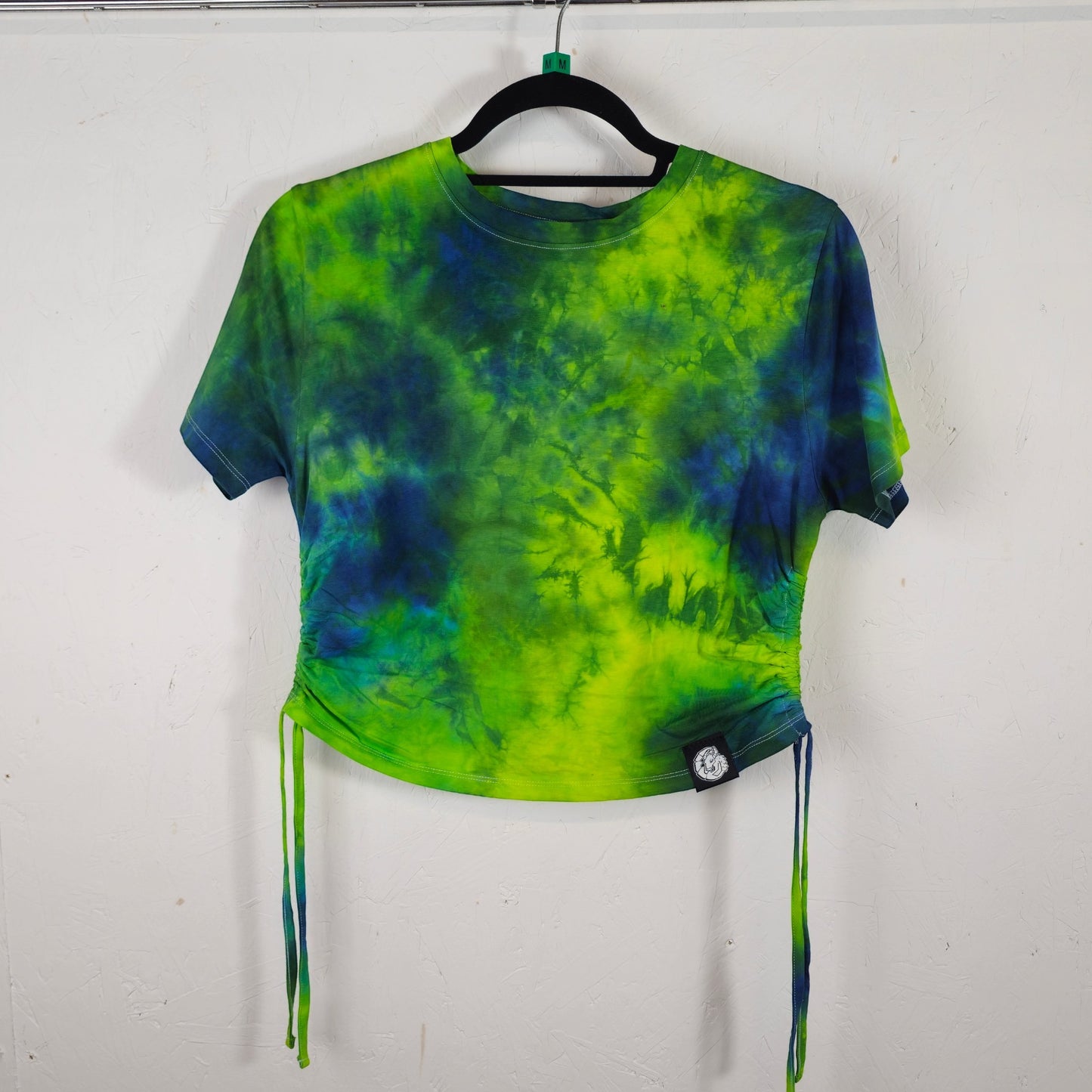 Caribbean Twist Tie Dye Side Cinch Crop Top with Tassels