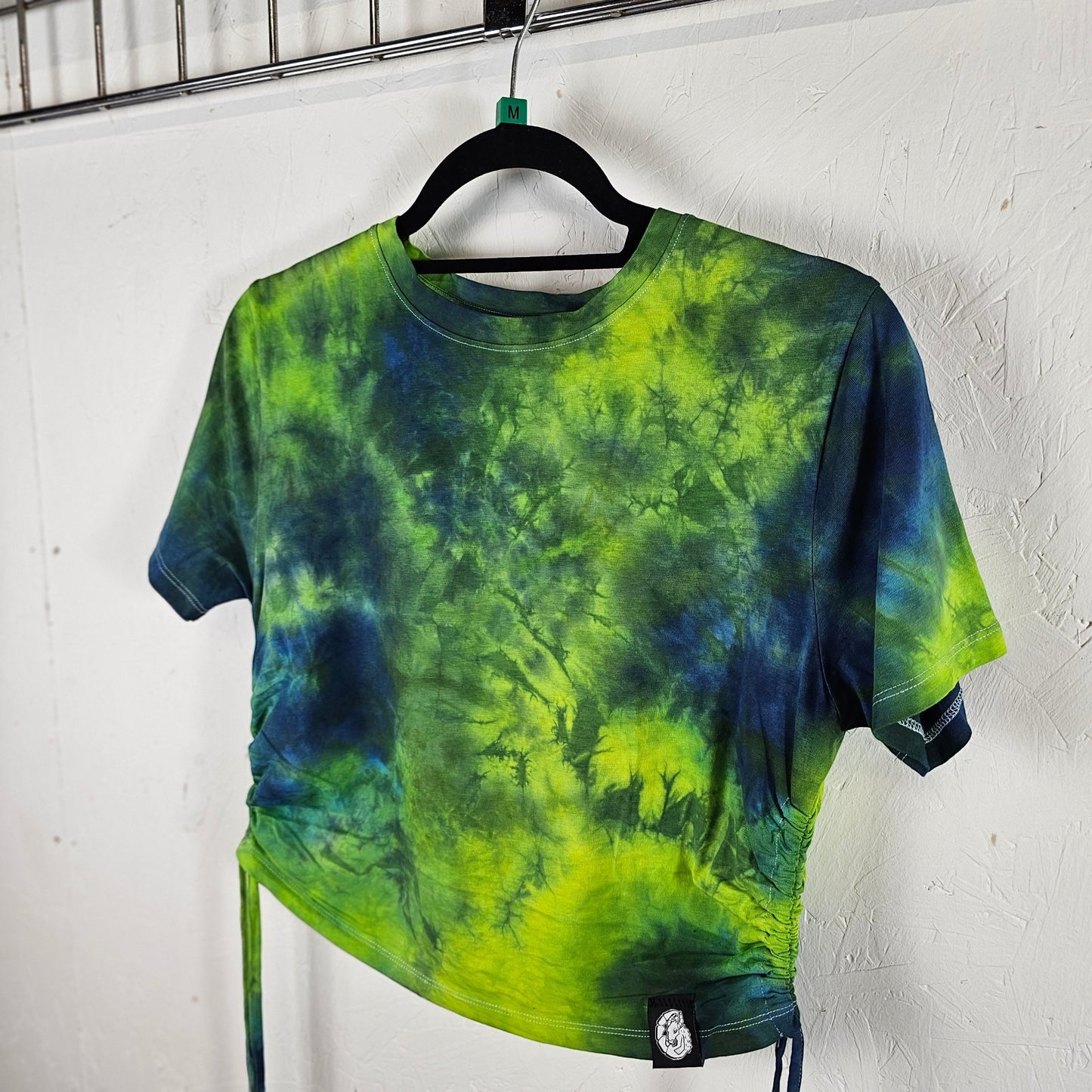 Caribbean Twist Tie Dye Side Cinch Crop Top with Tassels