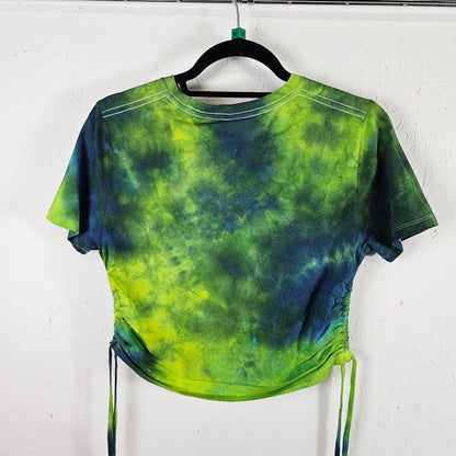 Caribbean Twist Tie Dye Side Cinch Crop Top with Tassels