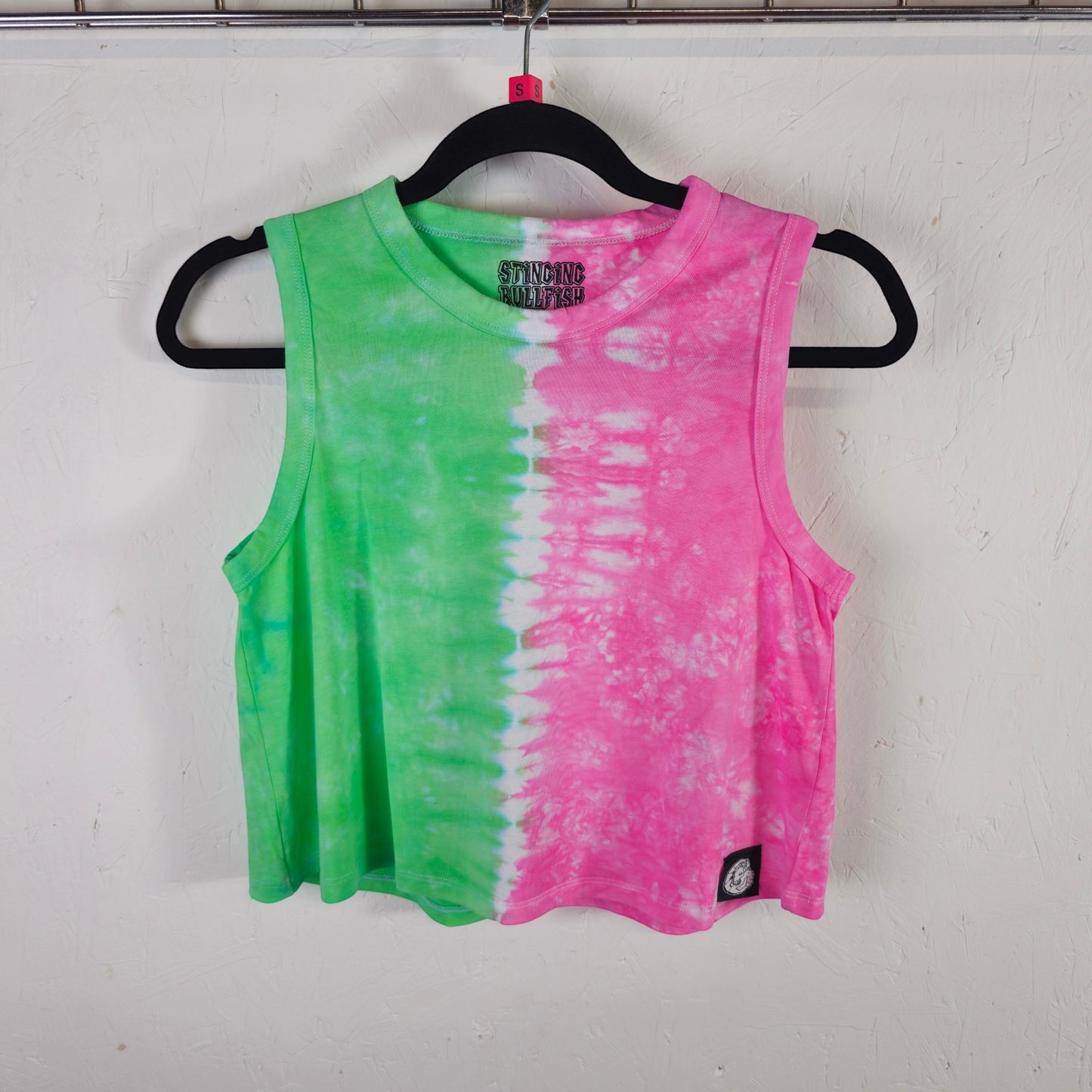 Pink and Green Two-Tone Tie Dye Crop Vest