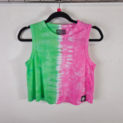 Pink and Green Two-Tone Tie Dye Crop Vest