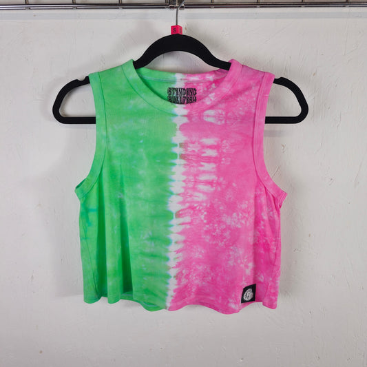 Pink and Green Two-Tone Tie Dye Crop Vest