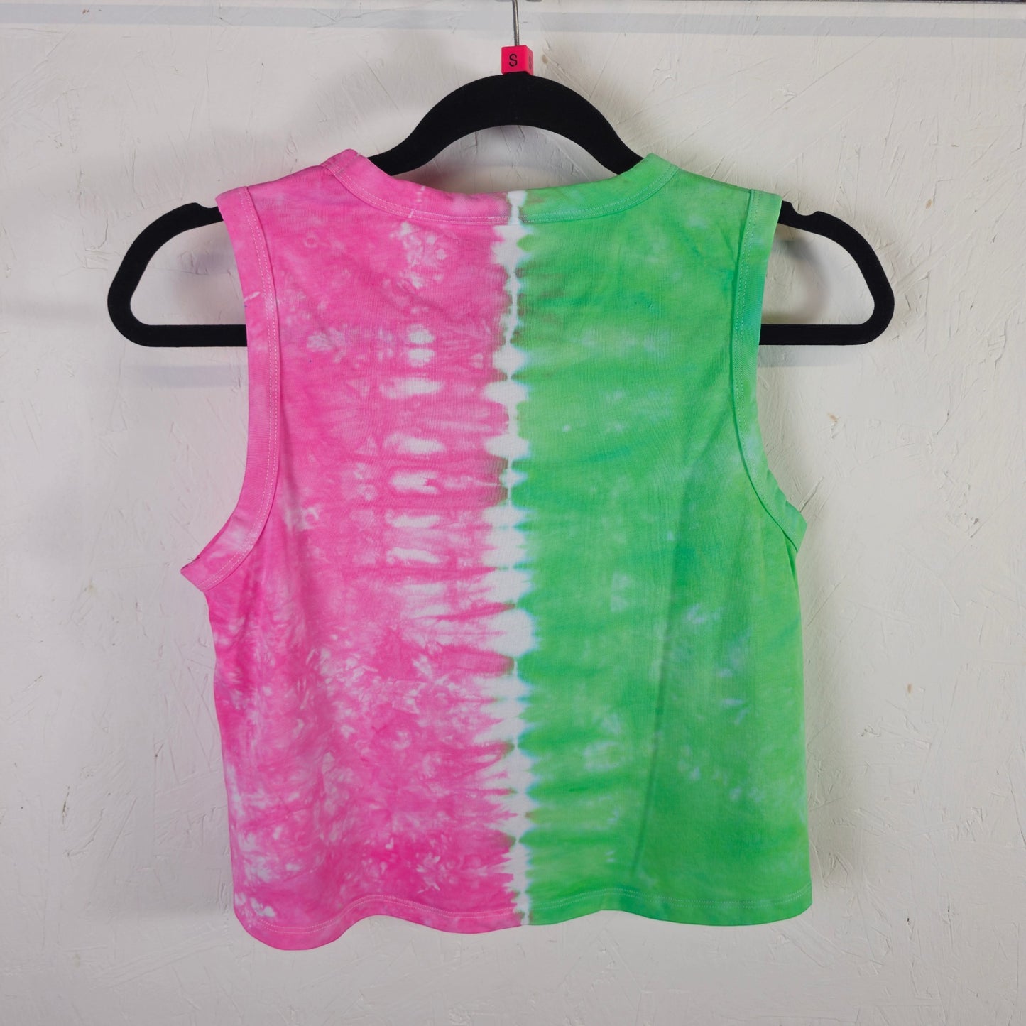 Pink and Green Two-Tone Tie Dye Crop Vest