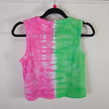 Pink and Green Two-Tone Tie Dye Crop Vest