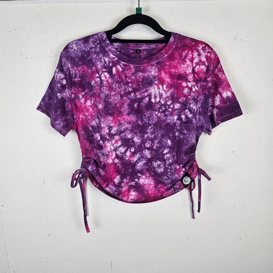 Juicy Fruit Tie Dye Side Cinch Crop Top with Tassels
