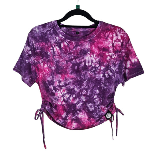 Juicy Fruit Tie Dye Side Cinch Crop Top with Tassels