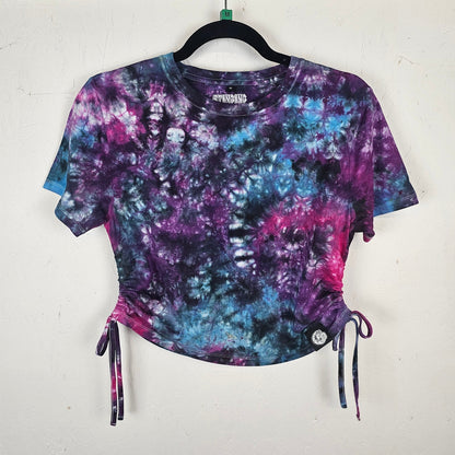 Nebula Tie Dye Side Cinch Crop Top with Tassels