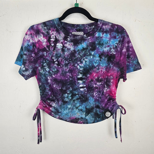 Nebula Tie Dye Side Cinch Crop Top with Tassels