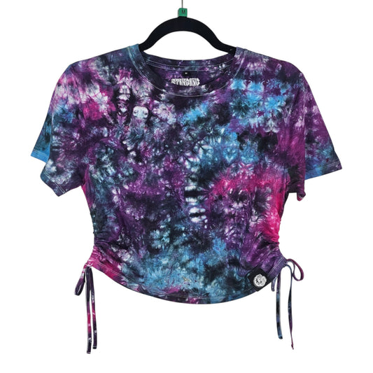 Nebula Tie Dye Side Cinch Crop Top with Tassels