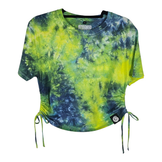 Caribbean Twist Tie Dye Side Cinch Crop Top with Tassels