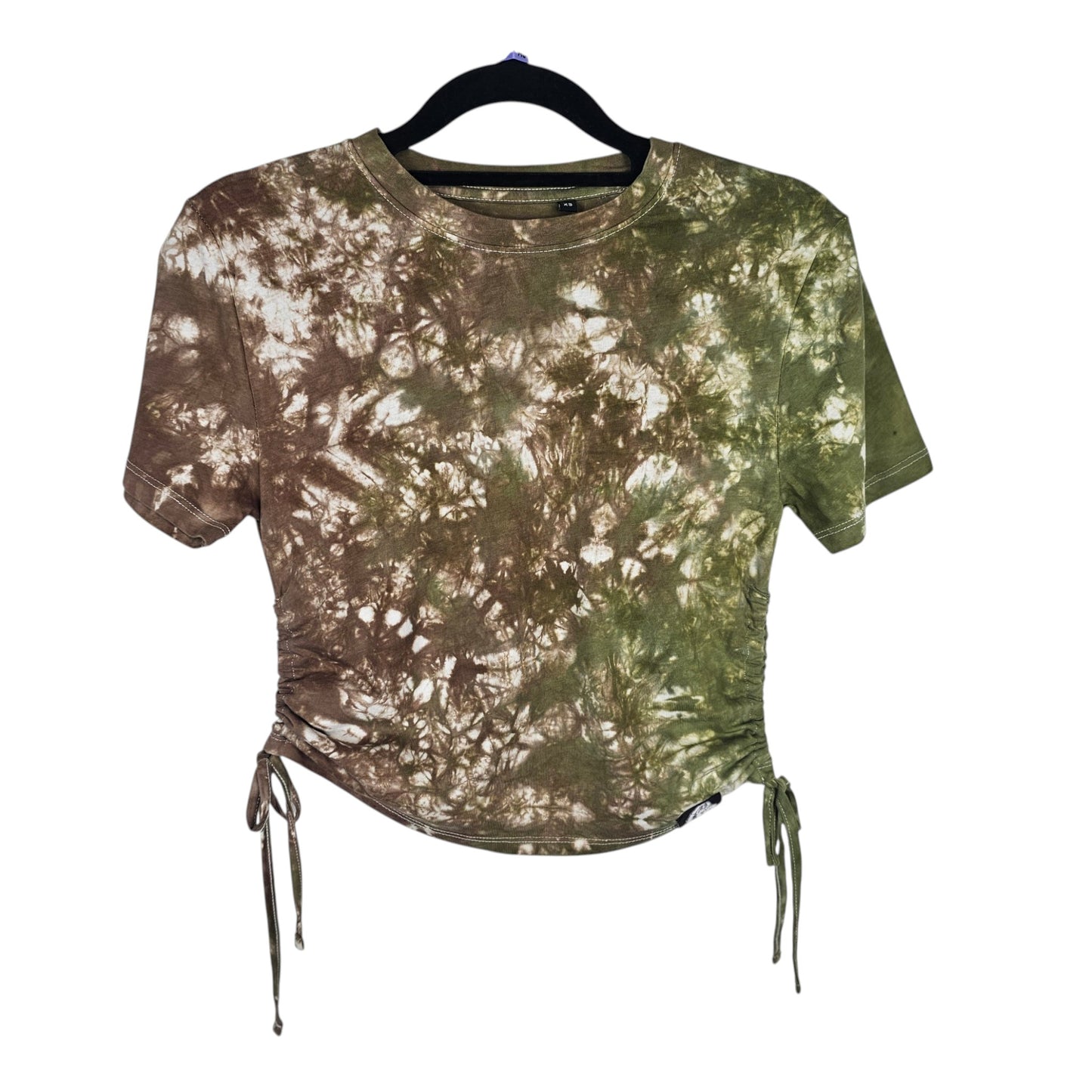 Bog Witch Brown & Green Tie Dye Side Cinch Crop Top with Tassels