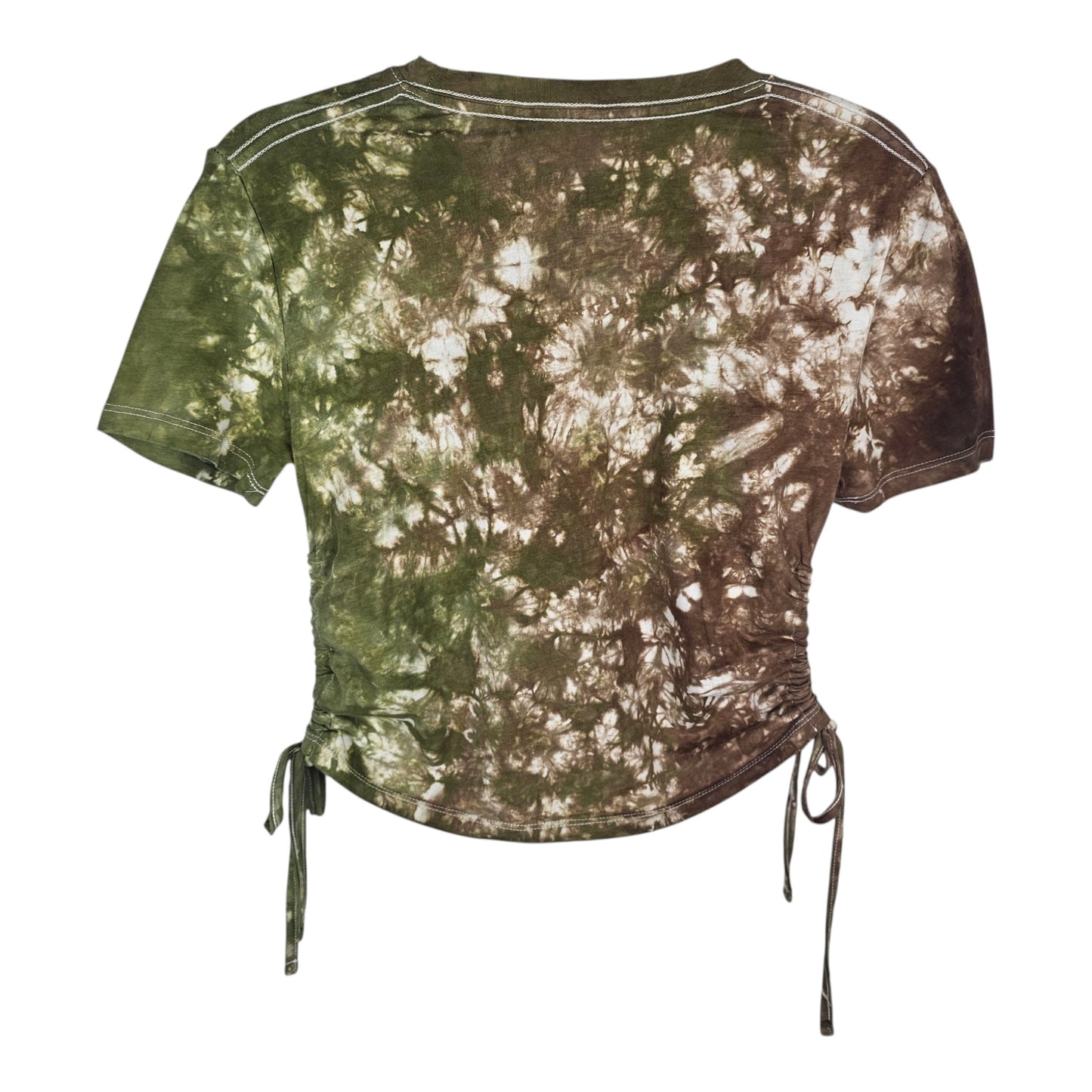 Bog Witch Brown & Green Tie Dye Side Cinch Crop Top with Tassels