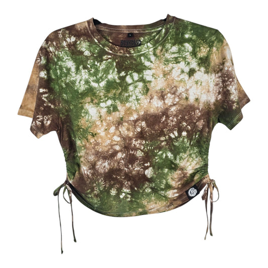 Army Camo Tie Dye Side Cinch Crop Top with Tassels